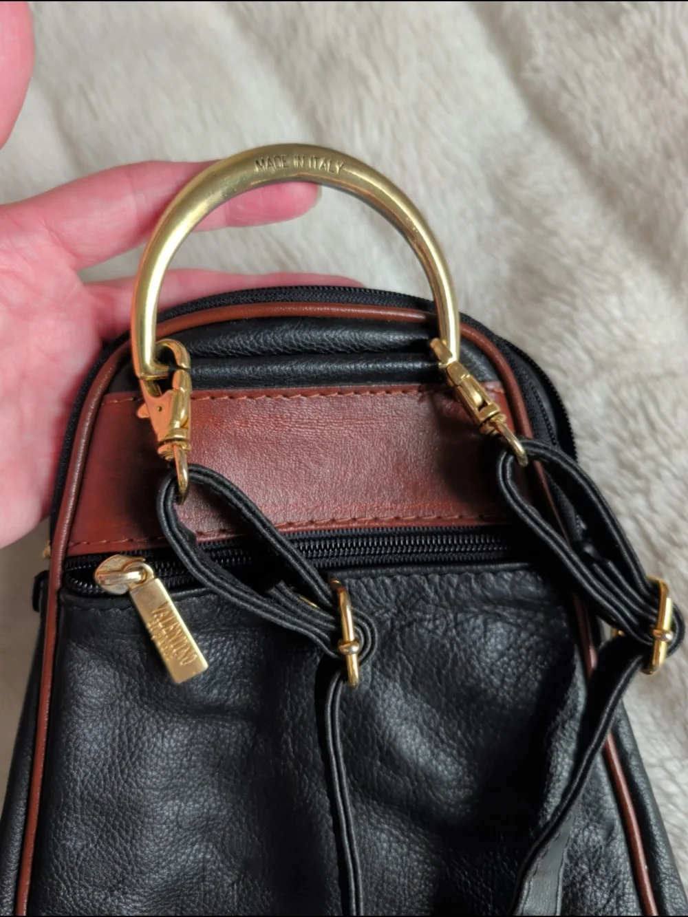 Valentino di Paolo Vintage Black/Brown Leather Backpack Purse